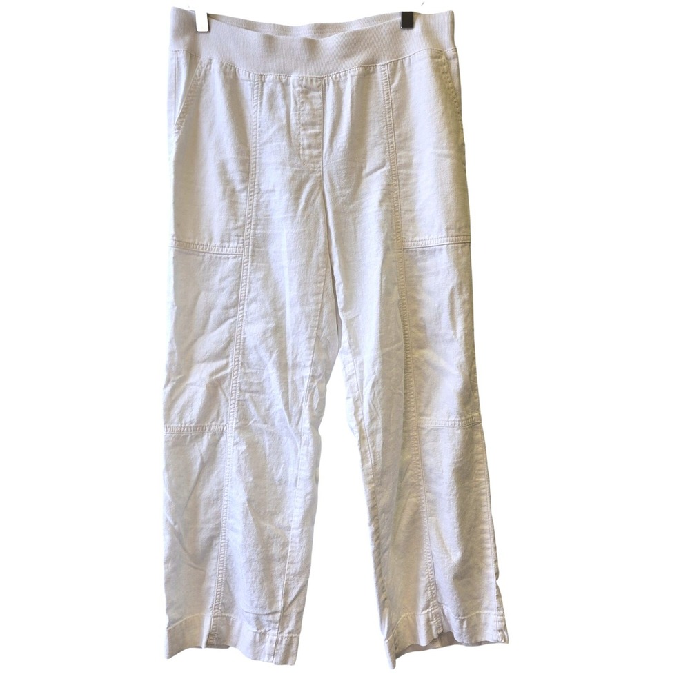 Valerie Stevens‎ Linen Blend Cargo Pants 8P White Pull On Coastal Petite